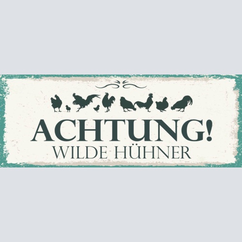 Schild Achtung Wilde Hühner Huhn Hendl Hahn Ei Vorsicht 27x10 Blech od.Holz