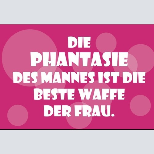 Die Phantasie des Mannes Waffe Frau Spruch 12x18 / 20x30 / 30x40 Blech od. Holz