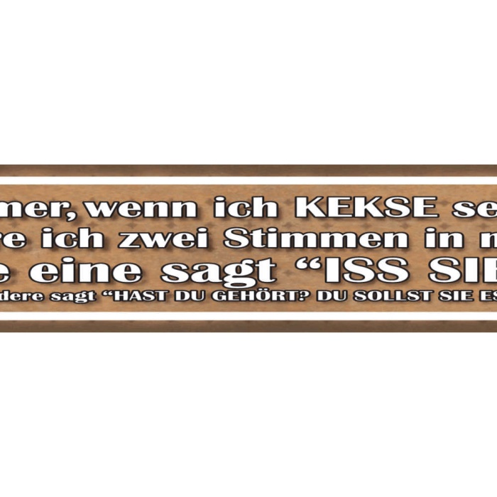 Schild Kekse Essen Innere Stimme Süßes Appetit Sucht 46 x 10 Blech od. Holz