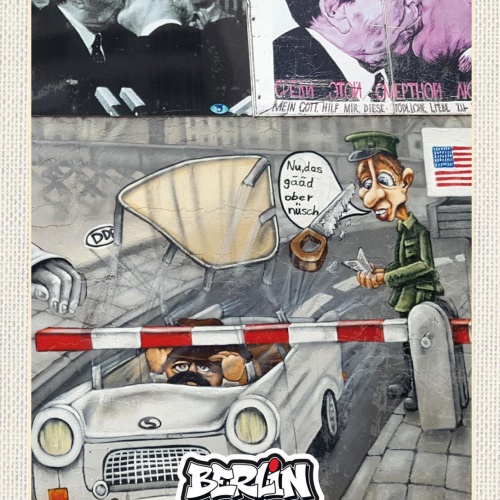 Schild Berlin Street Art Graffiti Trabi DDR Grenze 12x18 20x30 30x40 Blech/Holz