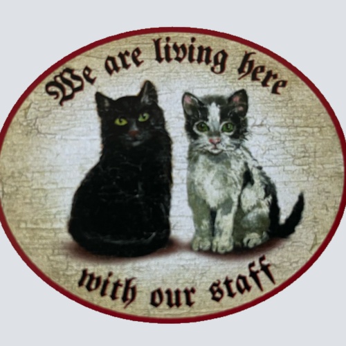 Nostalgie Holz Schild We Are Living Here With Our Staff Katzen Katze Personal