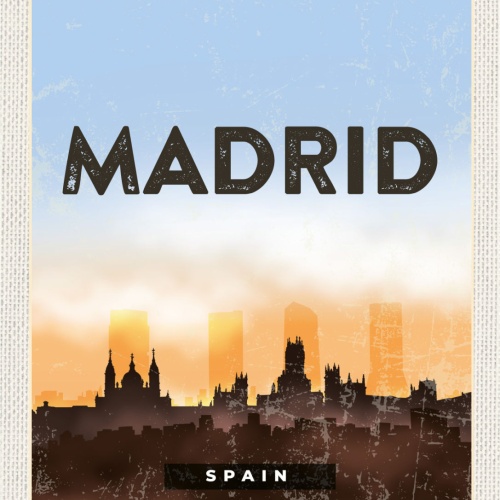 Schild Madrid Spain Spanien Stadt Ansicht Nacht 12x18 20x30 30x40 Blech od. Holz