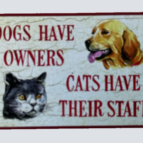 Nostalgie Holz Schild Dogs Have Owners Cats Have Their Staff Katze Hund Personal