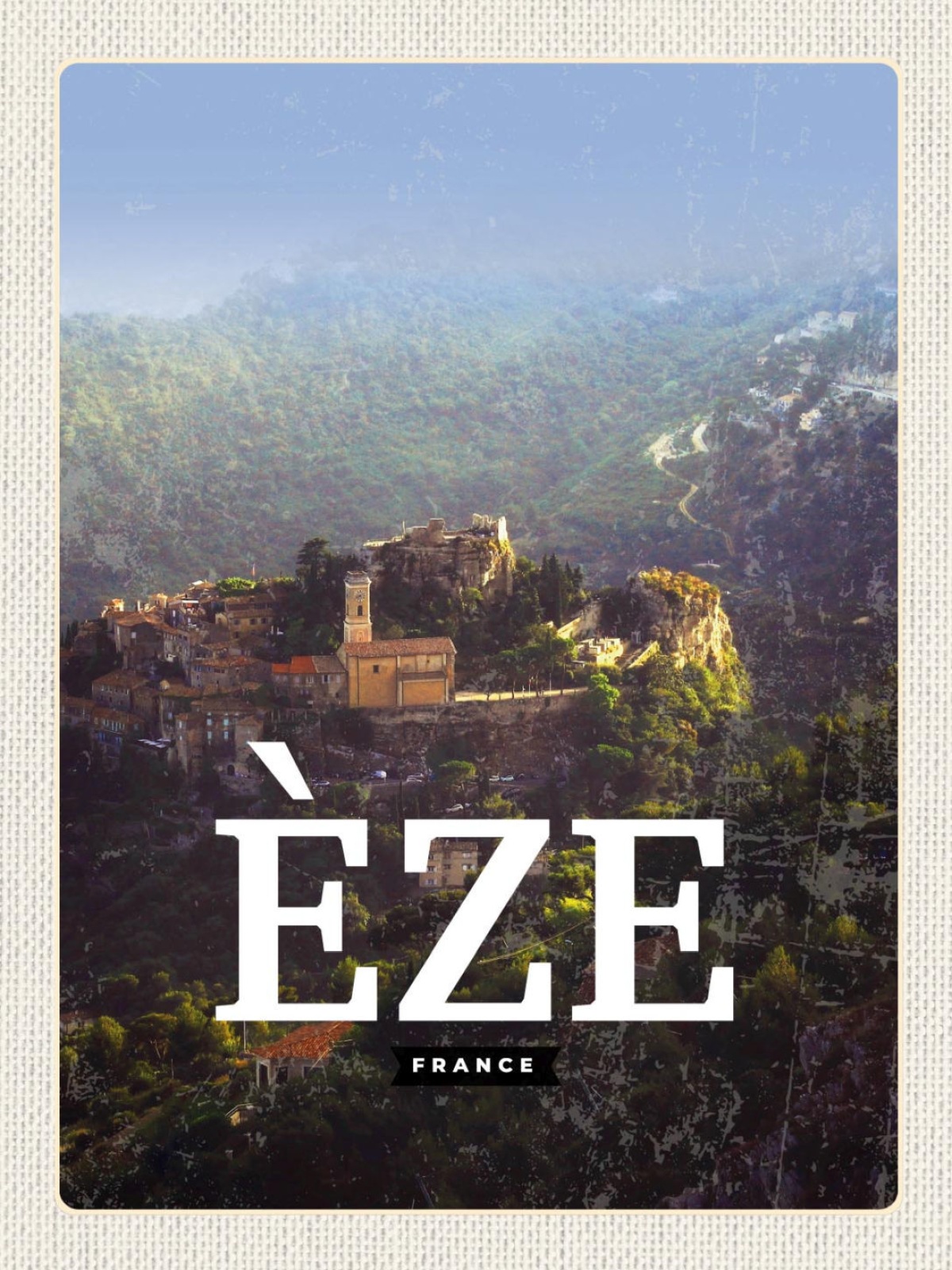 Schild Èze France Frankreich Ansicht Berg Dorf 12x18 20x30 30x40 Blech/Holz