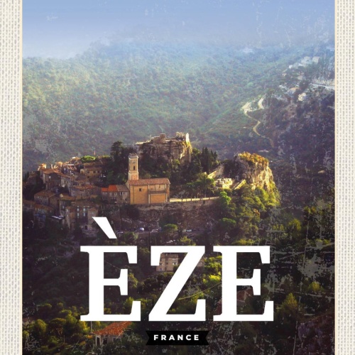 Schild Èze France Frankreich Ansicht Berg Dorf 12x18 20x30 30x40 Blech/Holz