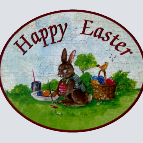 Nostalgie Holzschild Happy Easter Frohe Ostern Osterhase Ostereier Malen Schild