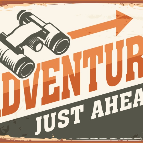 Nostalgie Schild Adventure Just Ahead! 12x18 / 20x30 / 30x40 Blech od. Holz