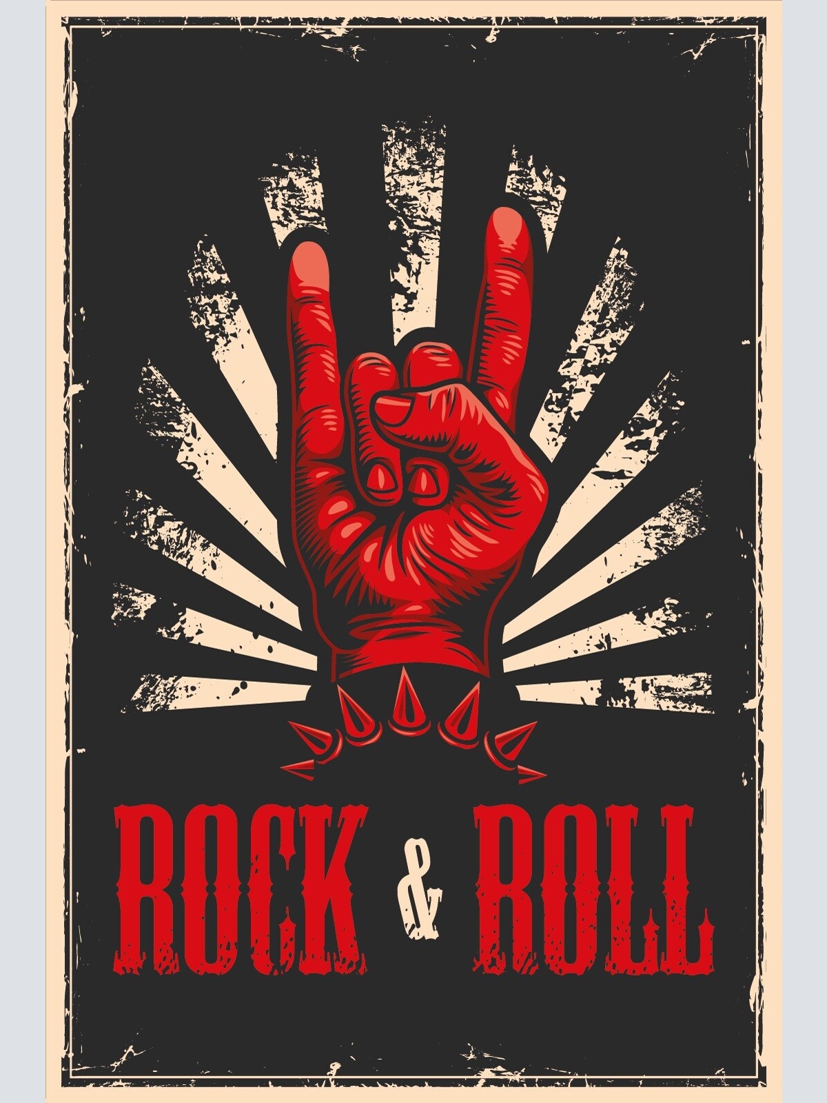 Nostalgie Schild Rock & Roll Musik Hand 12x18 / 20x30 / 30x40 Blech od. Holz