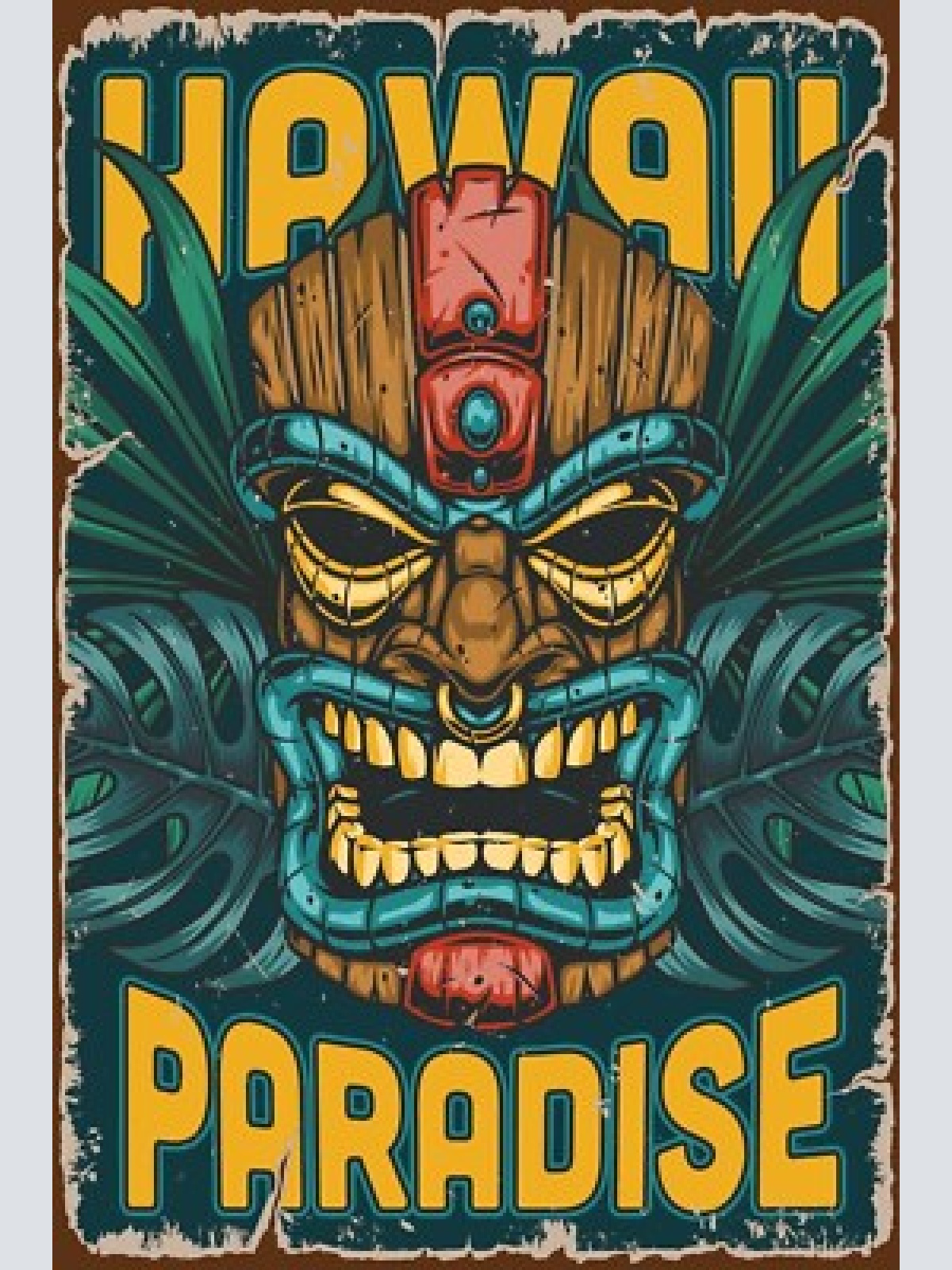Nostalgie schild hawaii paradise tiki maske 12x18 / 20x30 / 30x40 blech od. holz