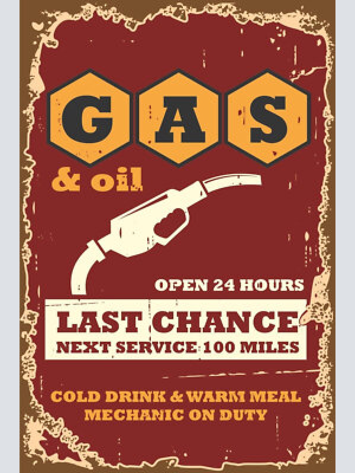 Nostalgie schild gas & oil tankstelle benzin 12x18 / 20x30 / 30x40 blech od.holz