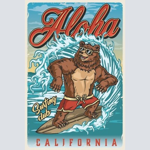 Nostalgie schild aloha california surfen bär 12x18 / 20x30 / 30x40 blech od.holz