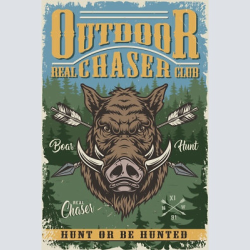 Nostalgie schild chaser club boar hunt jagd 12x18 / 20x30 / 30x40 blech od. holz