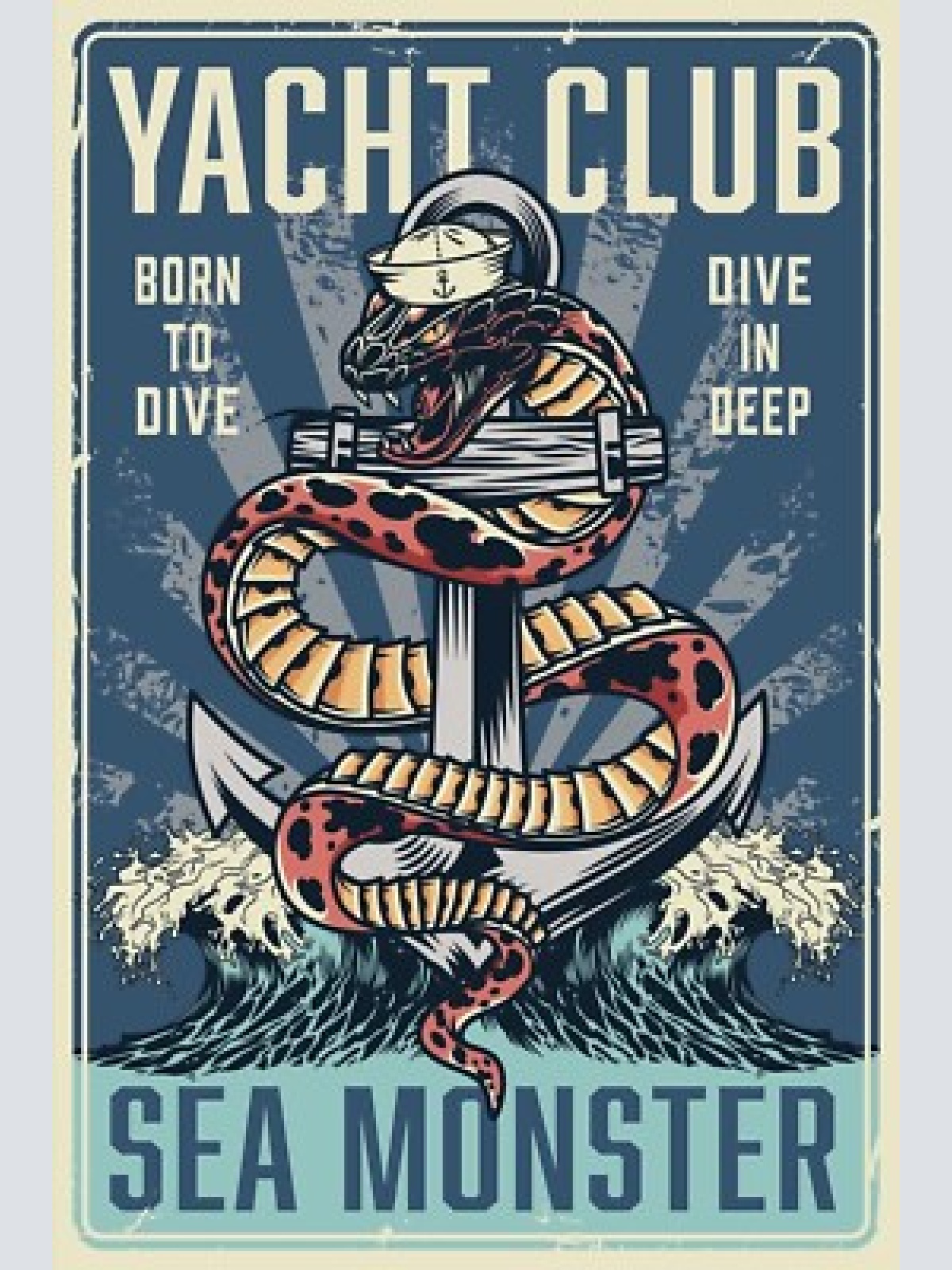 Nostalgie schild yachtclub sea monster ozean 12x18 / 20x30 / 30x40 blech od.holz