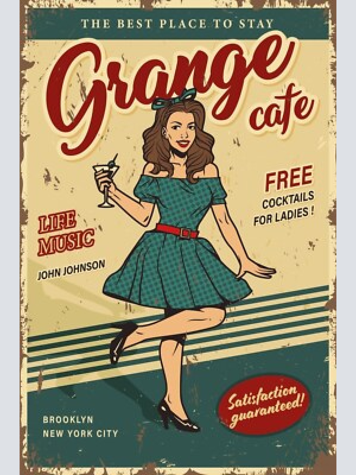 Nostalgie schild grange cafe frau cocktail 12x18 / 20x30 / 30x40 blech od. holz