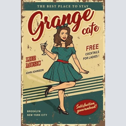 Nostalgie schild grange cafe frau cocktail 12x18 / 20x30 / 30x40 blech od. holz