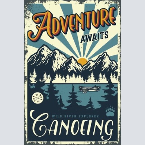 Nostalgie schild canoeing adv. awaits kanu 12x18 / 20x30 / 30x40 blech od. holz