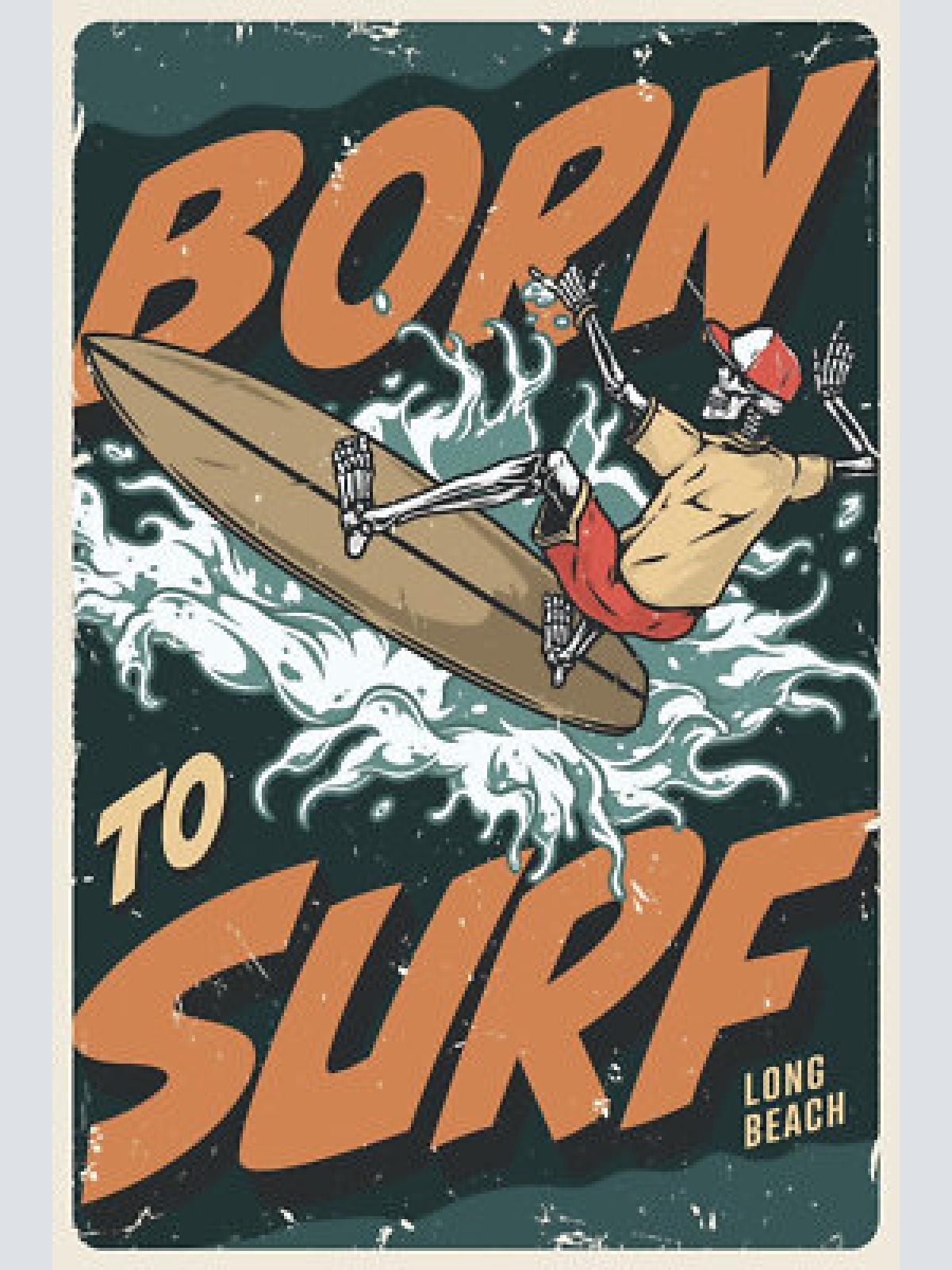 Nostalgie schild born to surf surfen skelett 12x18 / 20x30 / 30x40 blech od.holz