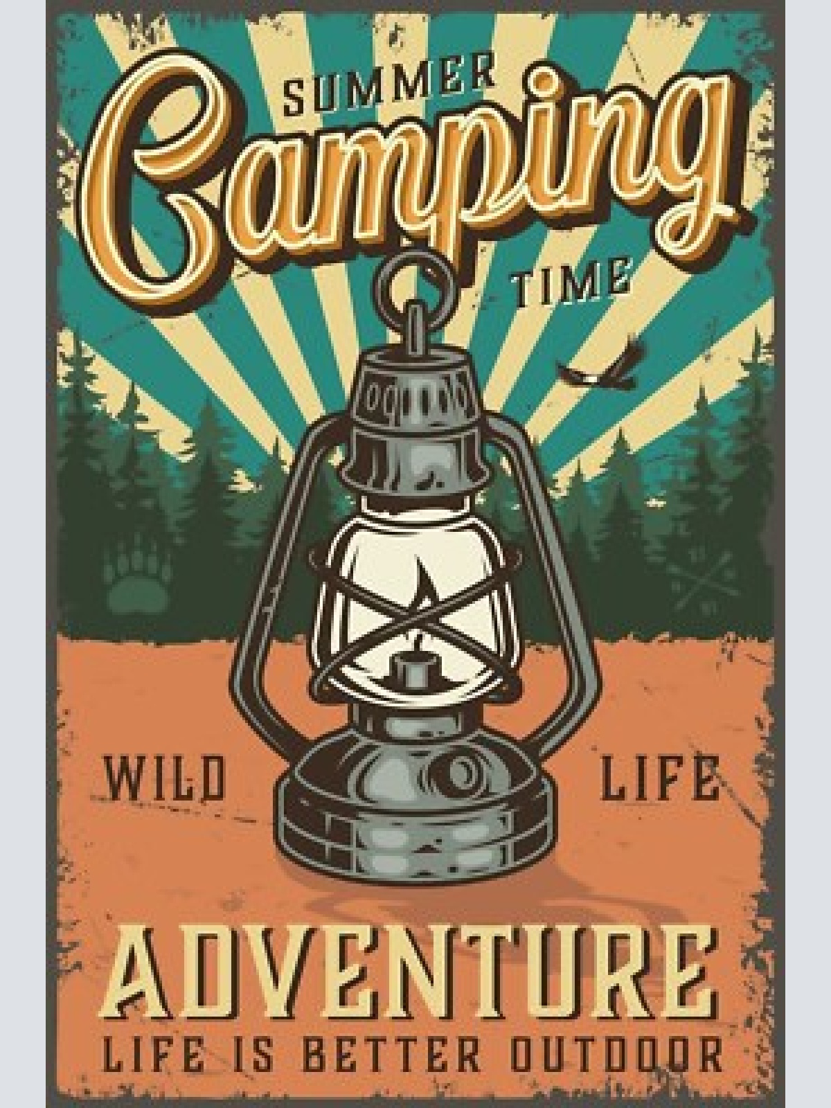 Nostalgie schild summer camping time laterne 12x18 / 20x30 / 30x40 blech od.holz