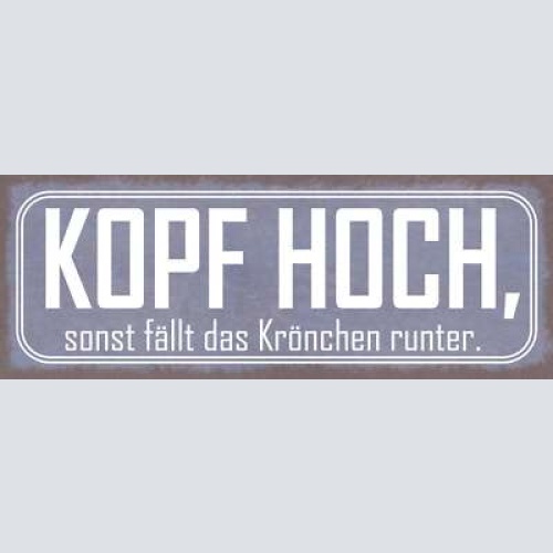 Schild kopf hoch sonst fällt das krönchen runter laune 27x10 blech od.holz