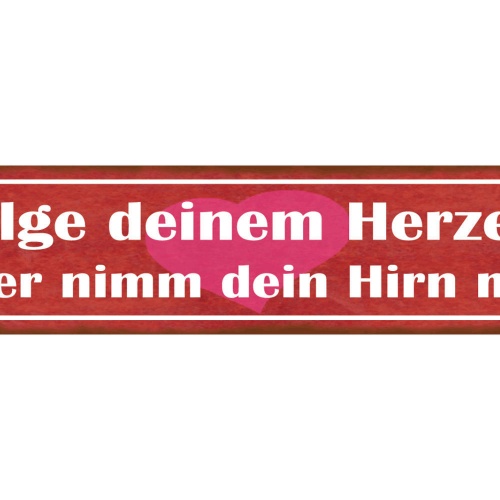 Schild Folge Deinem Herzen Aber Nimm Dein Hirn Mit Liebe 46 x 10 Blech od. Holz