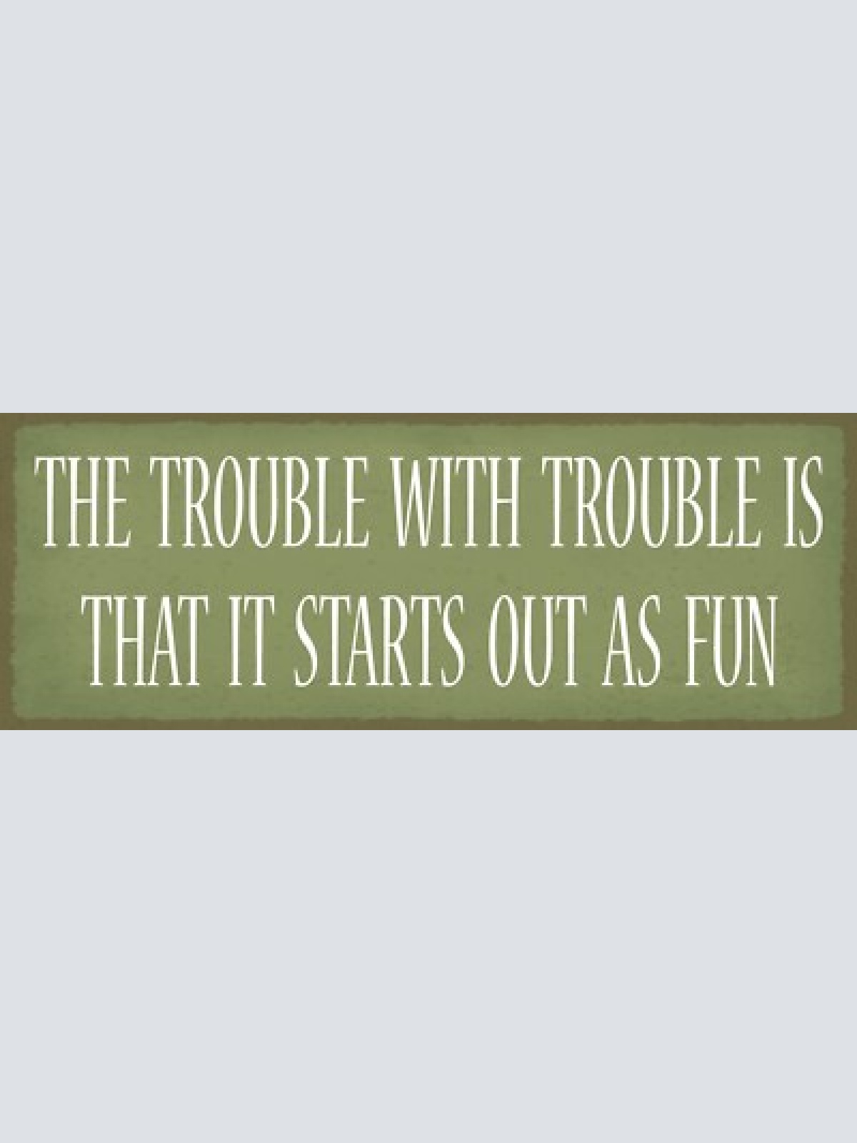 Schild the trouble with trouble is that it starts out as fun 27x10 blech od.holz