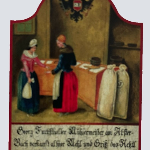 Nostalgie Holzschild Mittelalter Mühlermeister Fuchsthaller Schild