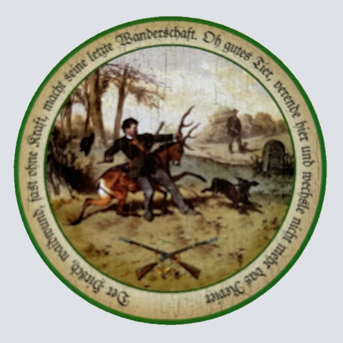 Nostalgie Holzschild Schützenscheibe Der Hirsch Waidwund Jagd Hund Wild Schild