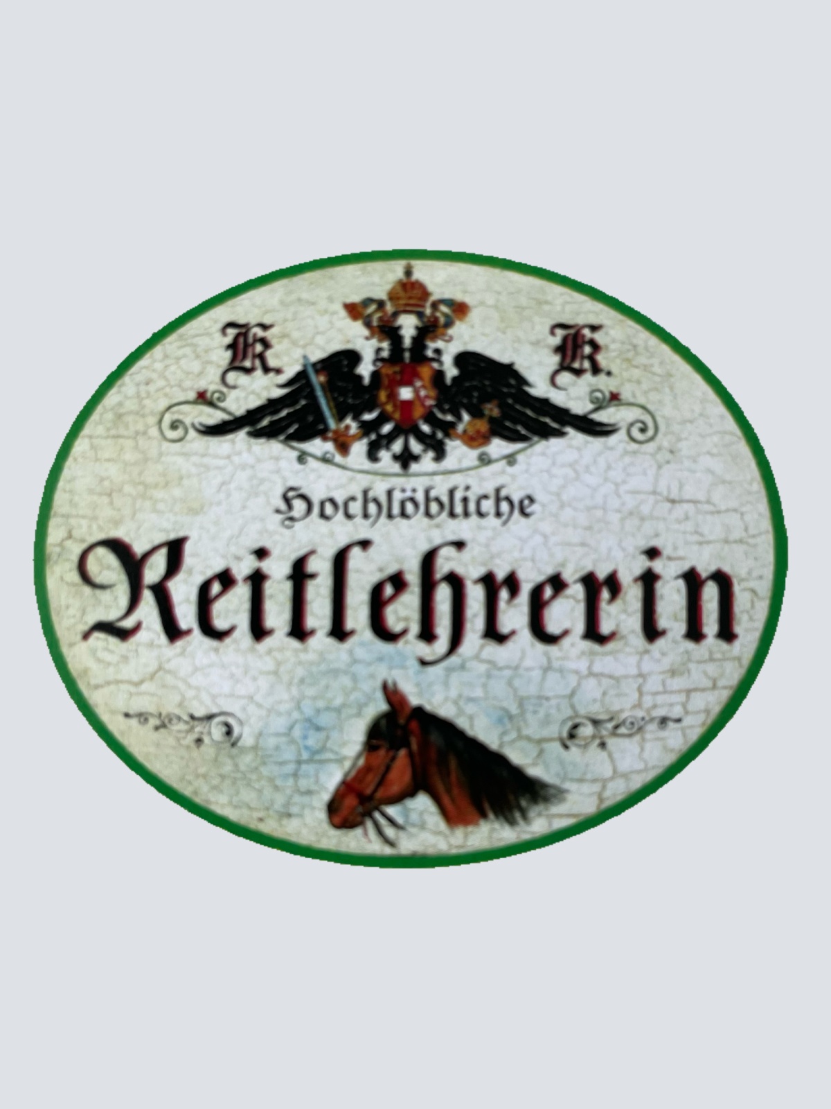 KuK Nostalgie Holzschild Hochlöbliche Reitlehrerin Reiten Pferd Schild