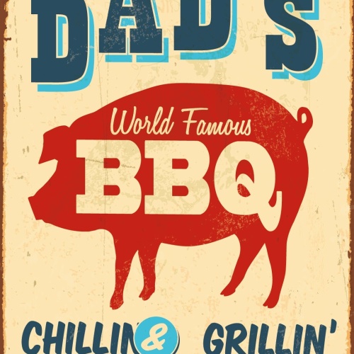 Nostalgie Schild Dad's Famous BBQ Grillen 12x18 / 20x30 / 30x40 Blech od. Holz