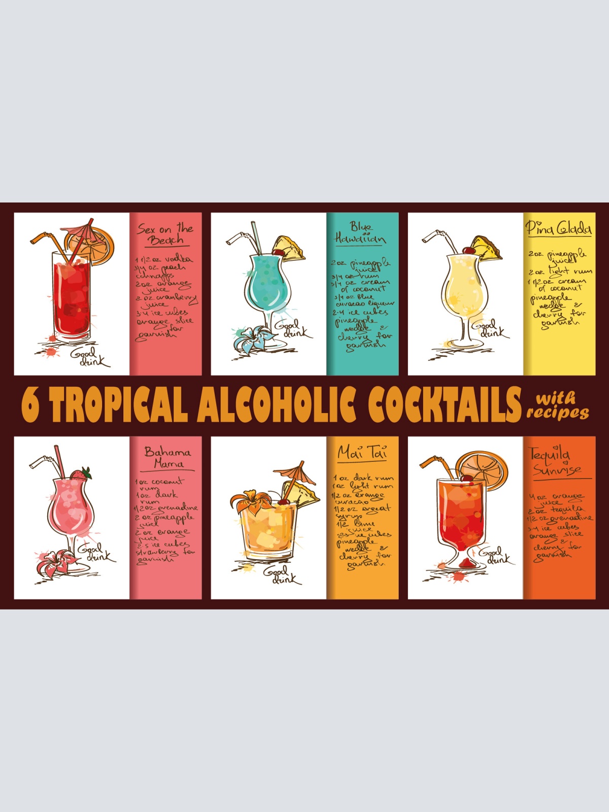 Nostalgie Schild Tropic Alcoholic Cocktails 12x18 / 20x30 / 30x40 Blech od.Holz