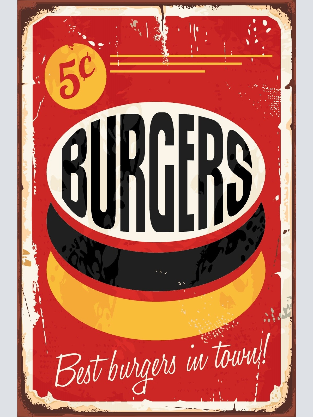 Nostalgie Schild Best Burgers in Town 12x18 / 20x30 / 30x40 Blech od. Holz