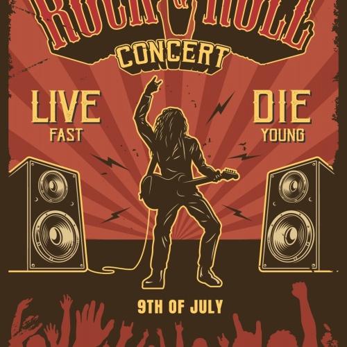 Nostalgie Schild Rock & Roll Concert Musik 12x18 / 20x30 / 30x40 Blech od. Holz