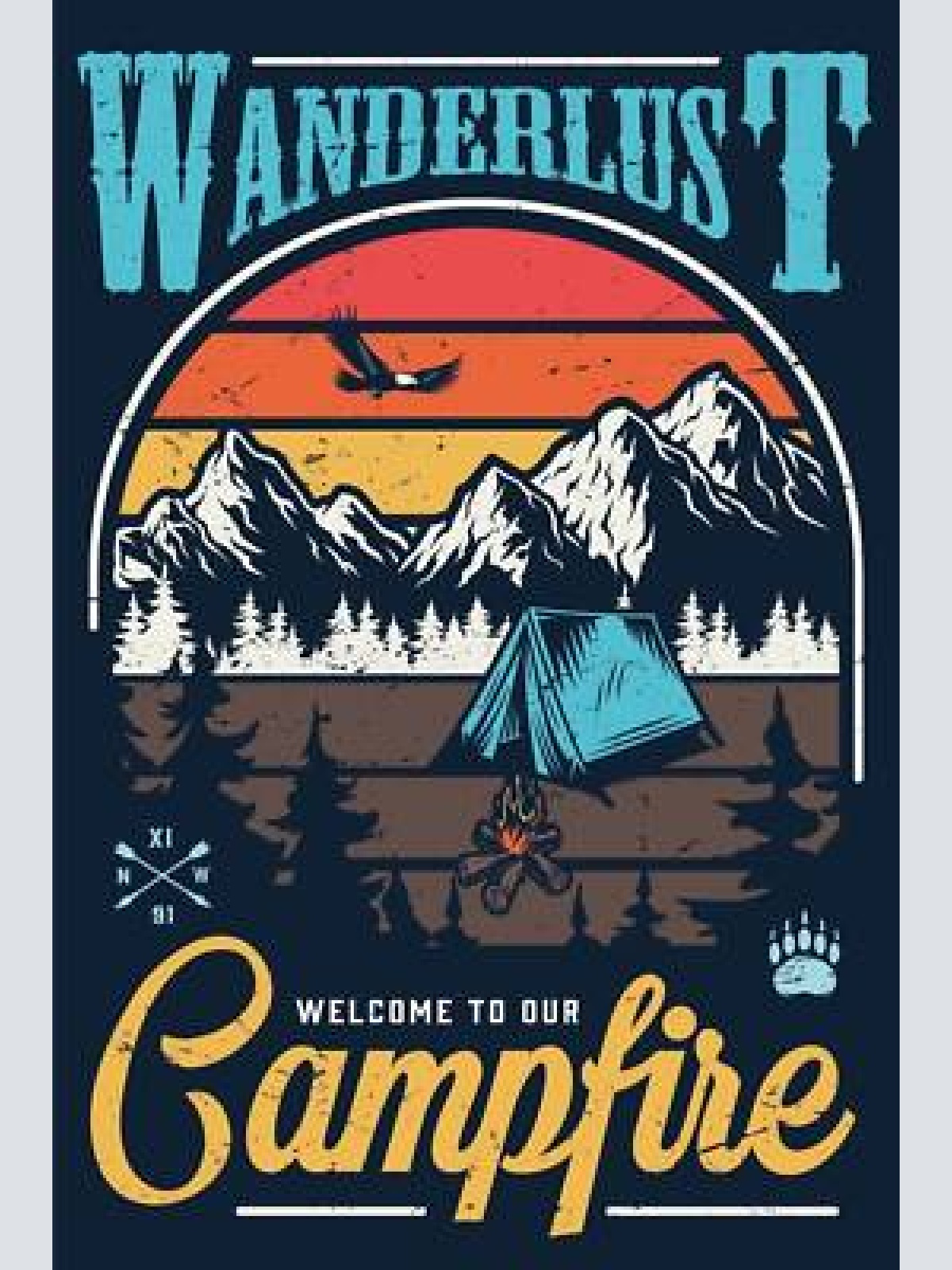 Nostalgie schild wanderlust campfire camping 12x18 / 20x30 / 30x40 blech od.holz