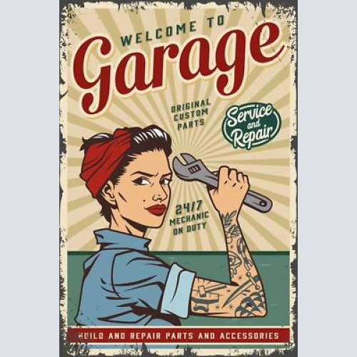 Nostalgie schild welcome to garage frau auto 12x18 / 20x30 / 30x40 blech od.holz