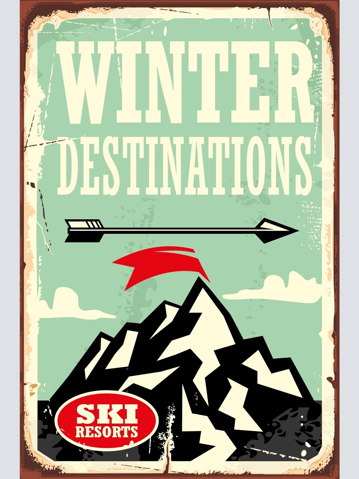 Nostalgie Schild Winter Destinations Ski 12x18 / 20x30 / 30x40 Blech od. Holz