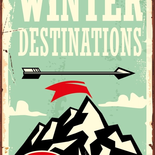 Nostalgie Schild Winter Destinations Ski 12x18 / 20x30 / 30x40 Blech od. Holz