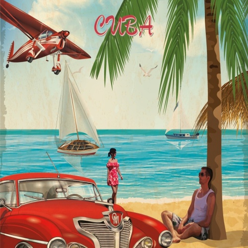 Nostalgie Schild Havana Cuba Auto Palme Boot 12x18 / 20x30 / 30x40 Blech od.Holz