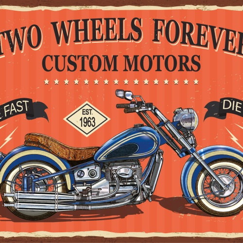 Nostalgie Schild Two Wheels Forever Motorrad 12x18 / 20x30 / 30x40 Blech od.Holz