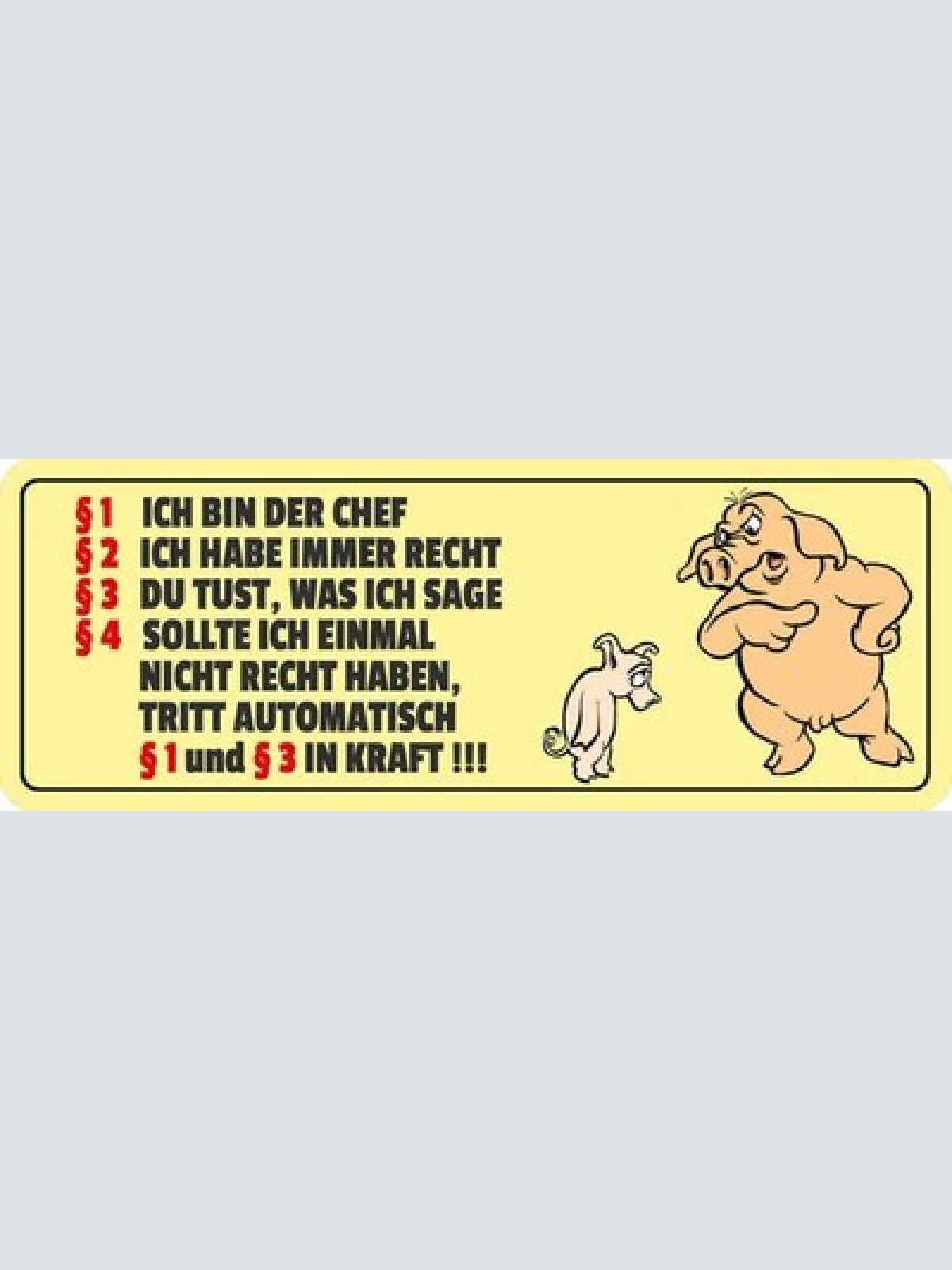 Schild Ich Bin Der Chef Habe Immer Recht Du Tust Was Ich Sage Paragraph 27 x 10