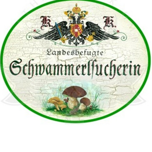 KuK Nostalgie Holzschild "Schwammerlsucherin"