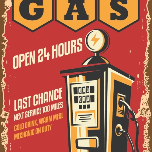 Nostalgie Schild Gas Open 24 hrs Tankstelle 12x18 / 20x30 / 30x40 Blech od. Holz