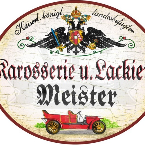 KuK Nostalgie Holzschild Karosserie und Lackier-Meister