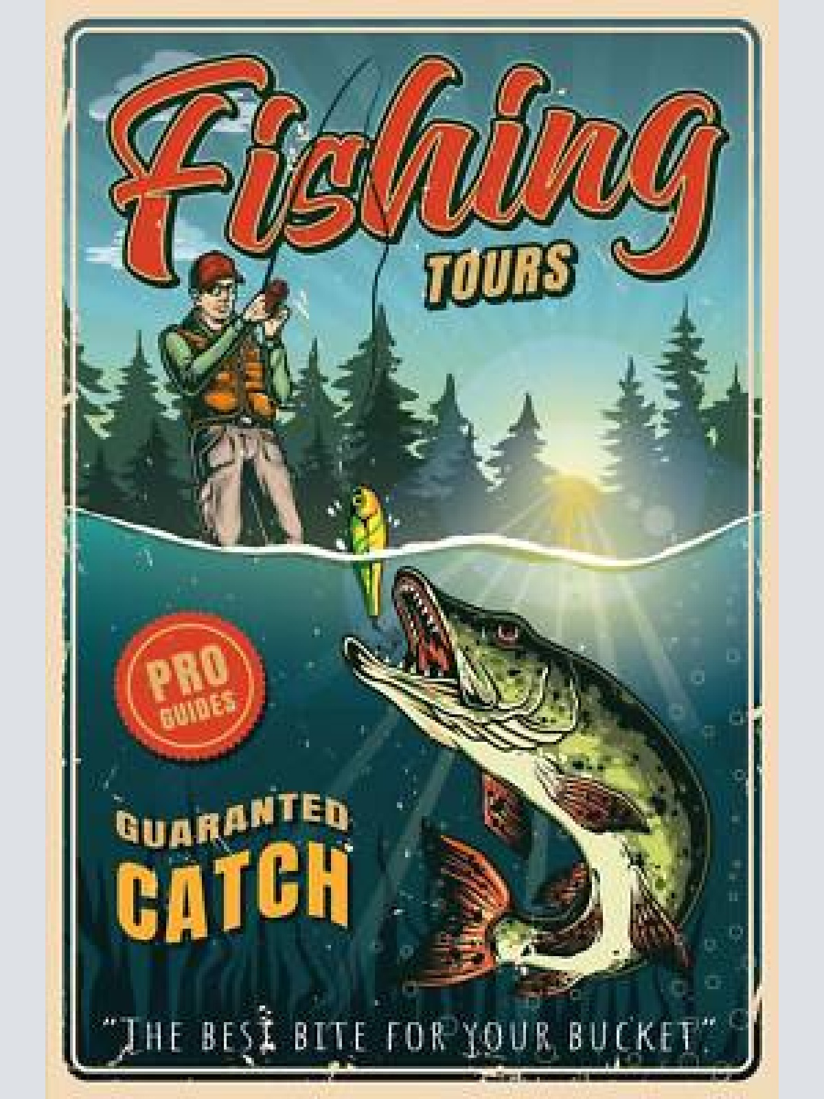 Nostalgie schild fishing tours angler fisch 12x18 / 20x30 / 30x40 blech od. holz