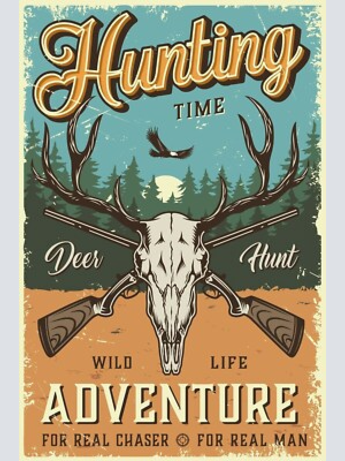 Nostalgie schild hunting time jagd jagen 12x18 / 20x30 / 30x40 blech od. holz