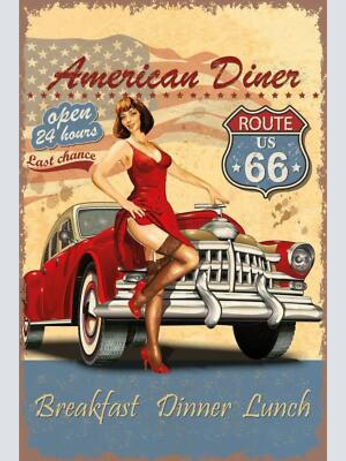 Nostalgie schild american diner route66 auto 12x18 / 20x30 / 30x40 blech od.holz