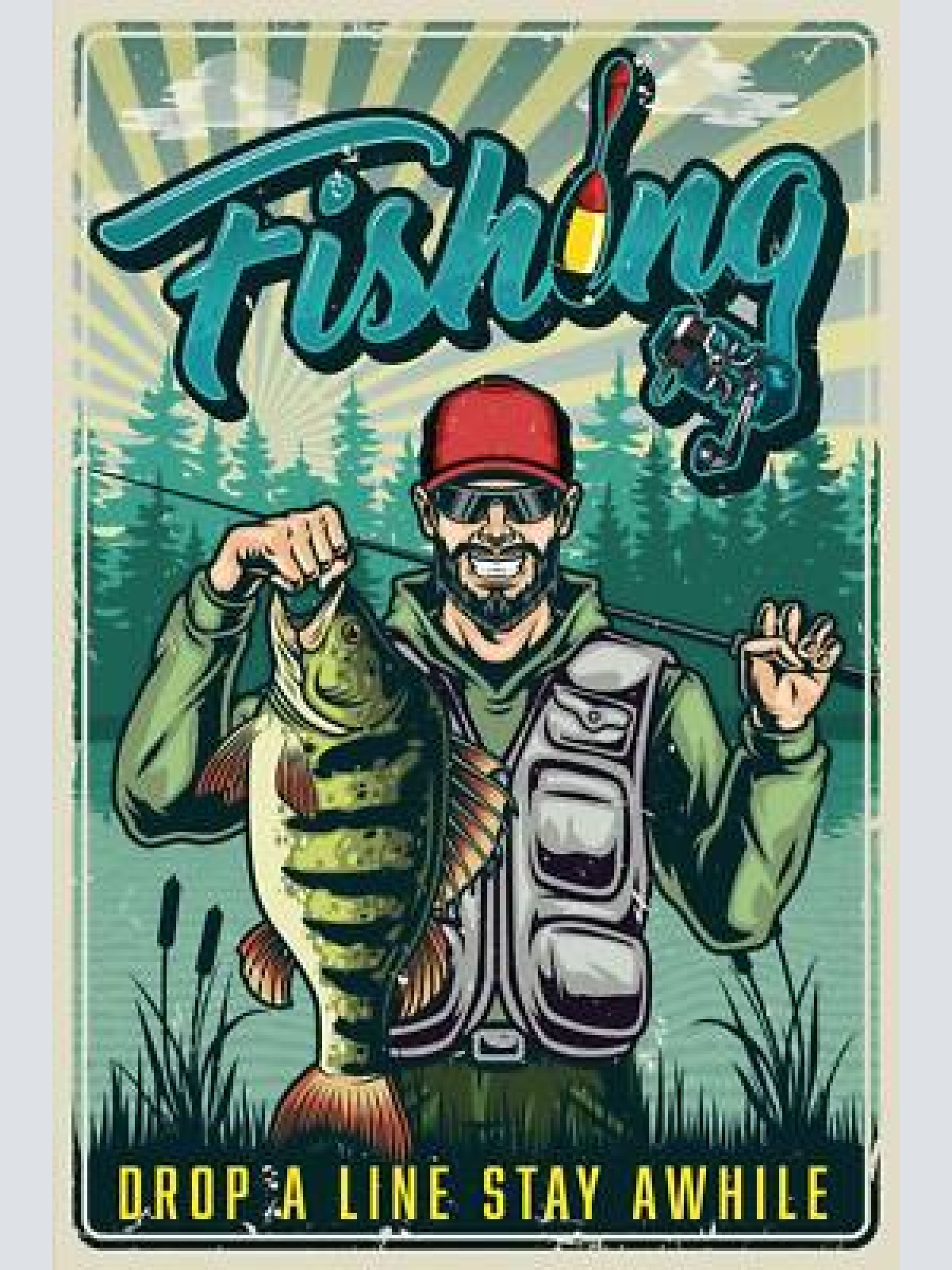 Nostalgie schild fishing line angler fischen 12x18 / 20x30 / 30x40 blech od.holz