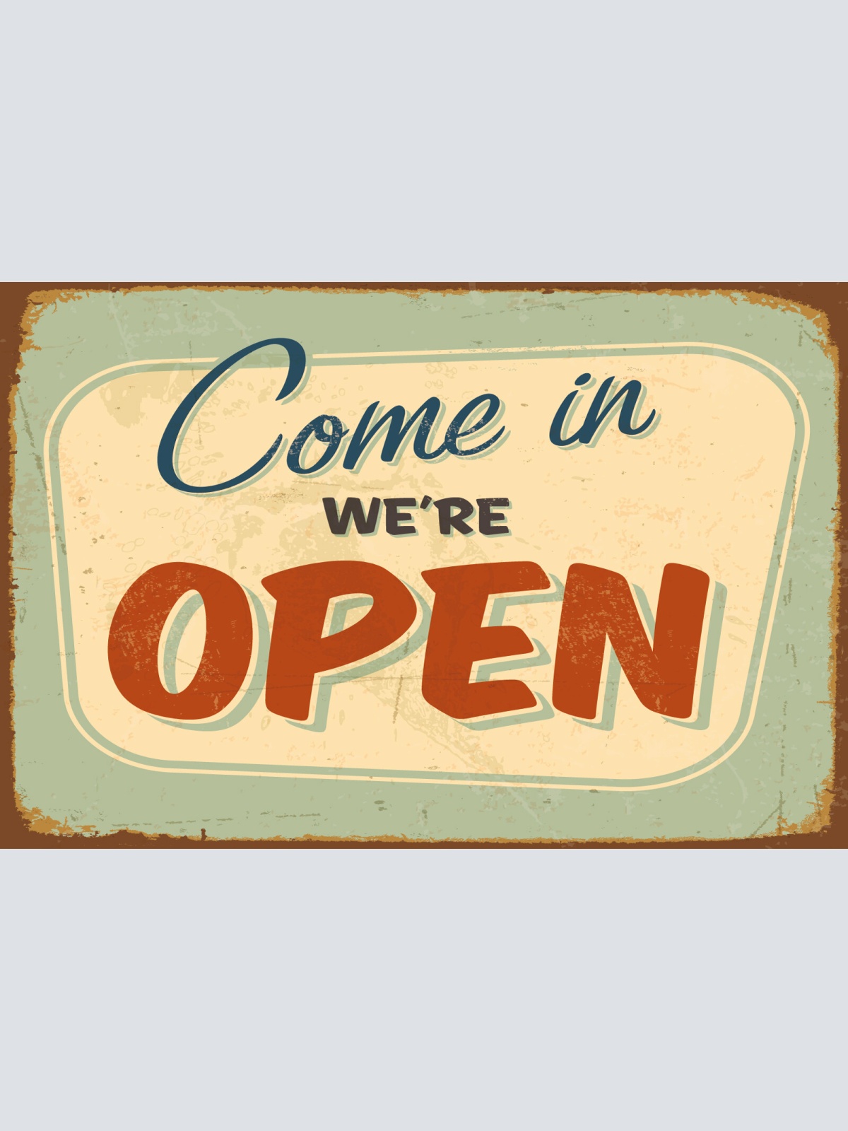 Nostalgie Schild Come In We're Open Geöffnet 12x18 / 20x30 / 30x40 Blech od.Holz