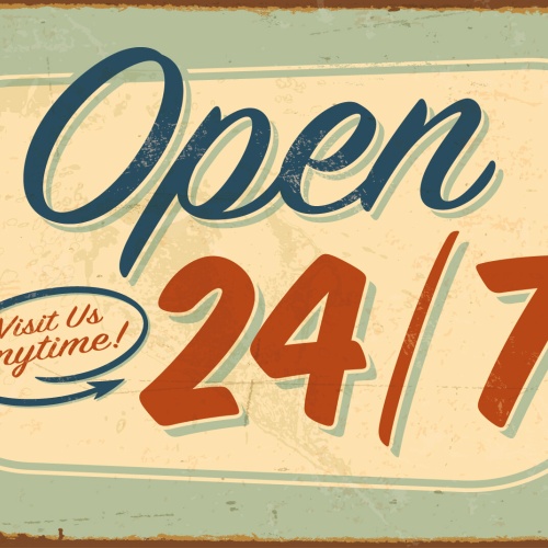 Nostalgie Schild Open 24/7 Geöffnet 12x18 / 20x30 / 30x40 Blech od. Holz