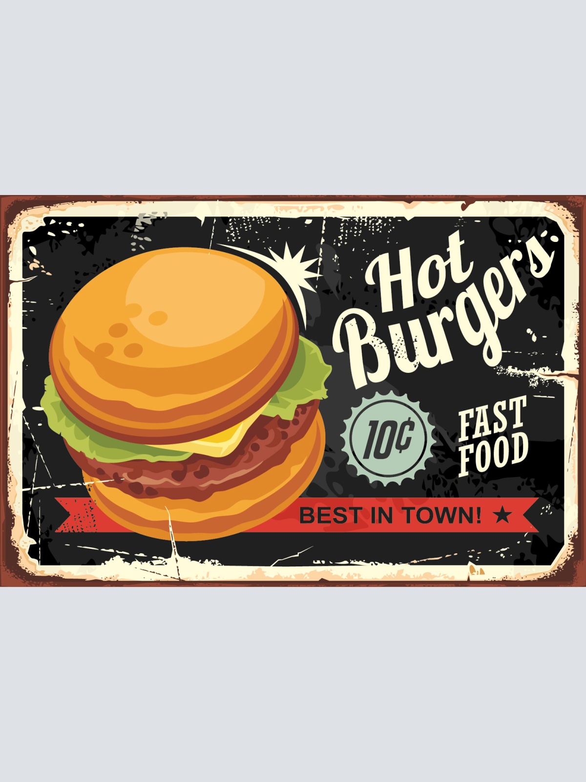 Nostalgie Schild Hot Burgers Fast Food 12x18 / 20x30 / 30x40 Blech od. Holz