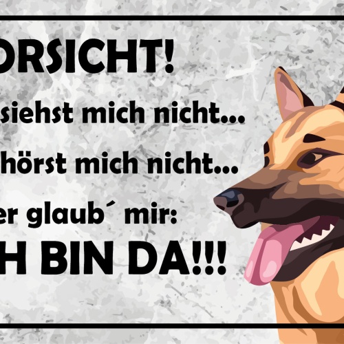 Nostalgie Schild Vorsicht! Ich bin da! Hund 12x18 / 20x30 / 30x40 Blech od. Holz